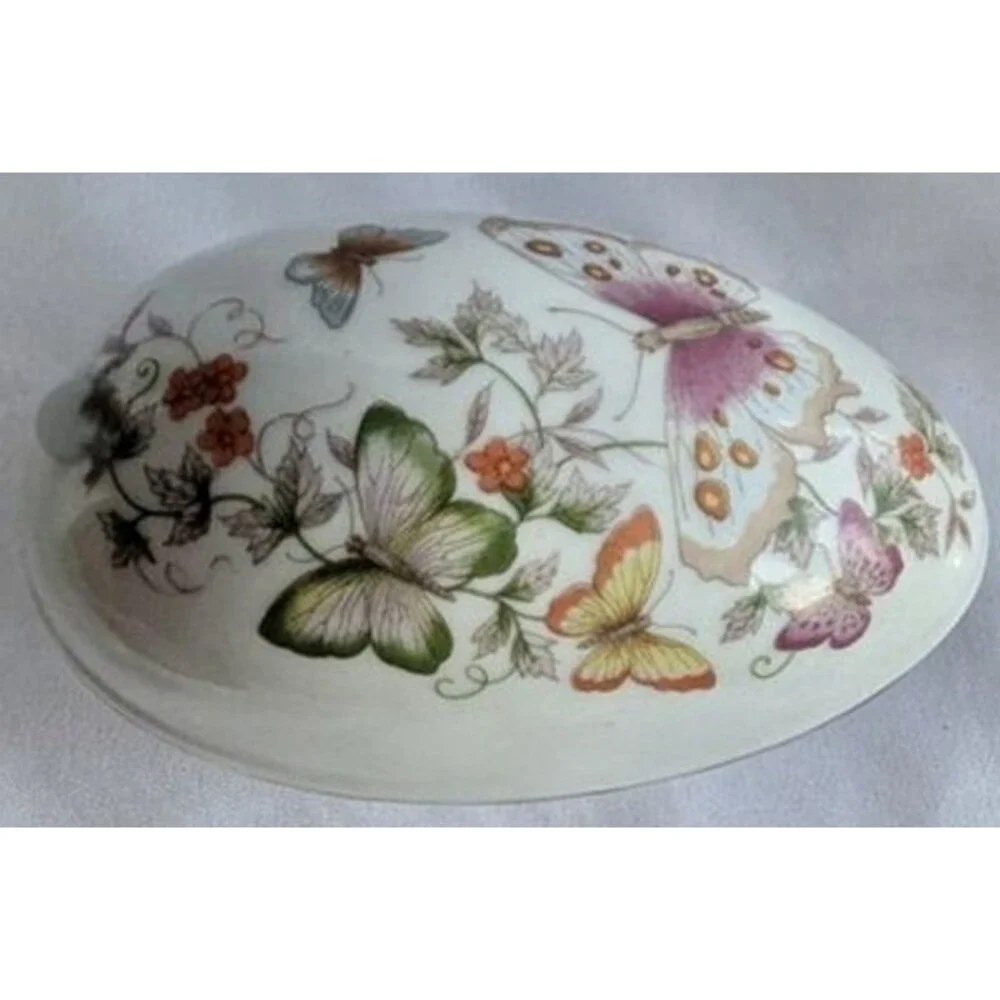 Vintage Avon 1974 Butterflies Flowers Porcelain Easter Egg Spring 22K Gold Trim